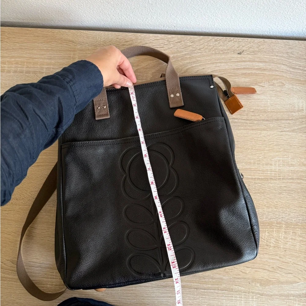 Orla Kiely Flower Stem Embossed Leather Backpack, Black - Picture 5 of 7